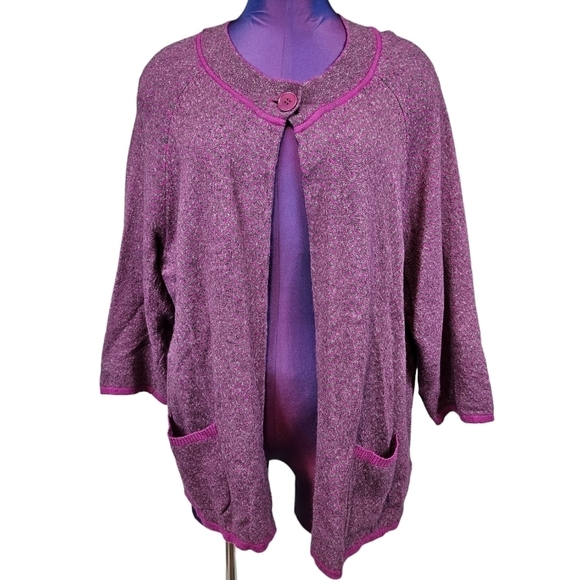Talbots Fuchsia & Gray Chevron Wool Blend Cardigan Sweater 2X Women's Plus K23 - Picture 8 of 8